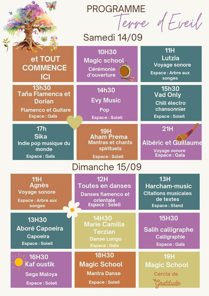 Programme du festival Terre d'éveil des 14 et 15 septembre 2024